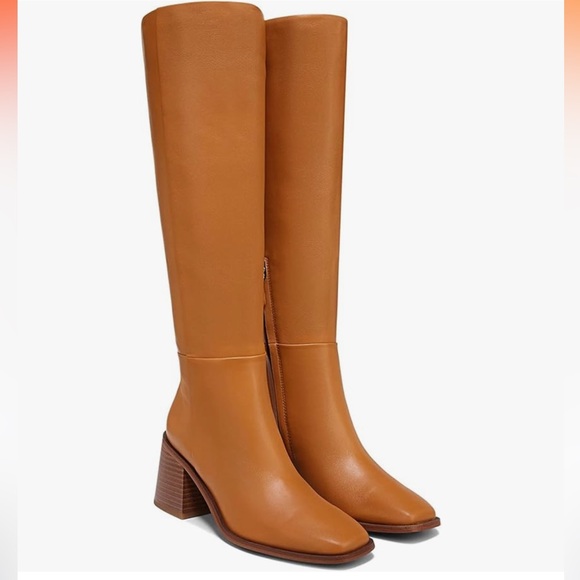 NWOB Sam Edelman Wade Stacked Heel Squared Toe Knee High Boots - Caramel Size 6 - Picture 3 of 9